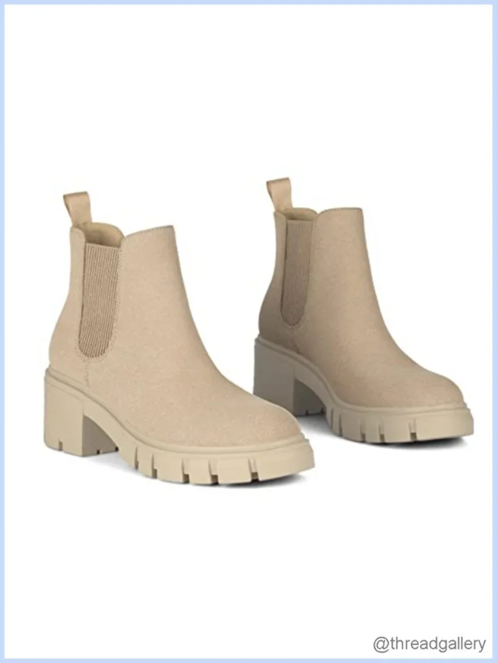 Fashion Suede & Waterproof Leather Chelsea Booties Chunky Heel Lug Sole Slip On